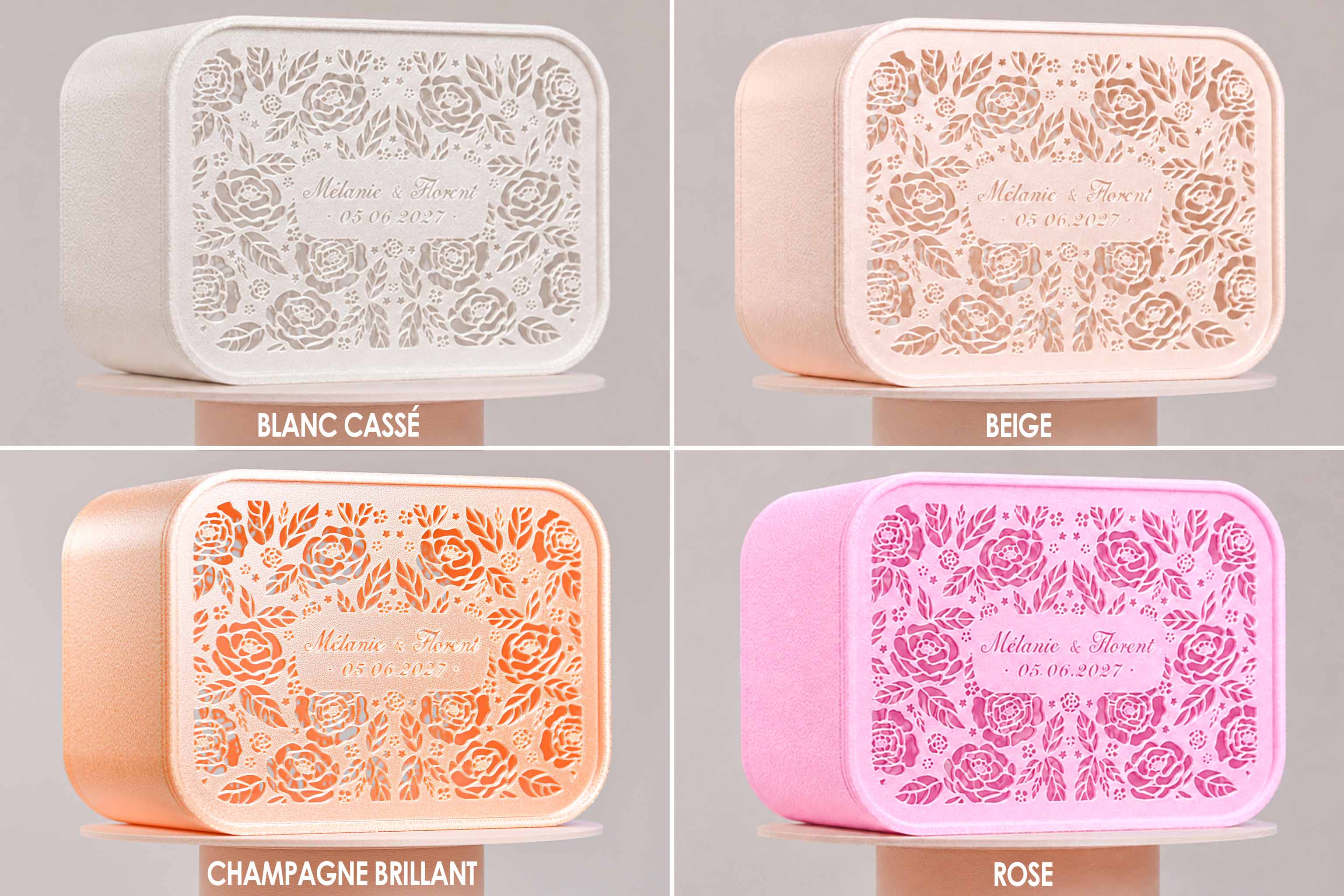 Urne rectangulaire personnalisée - Roses (lumière en option)