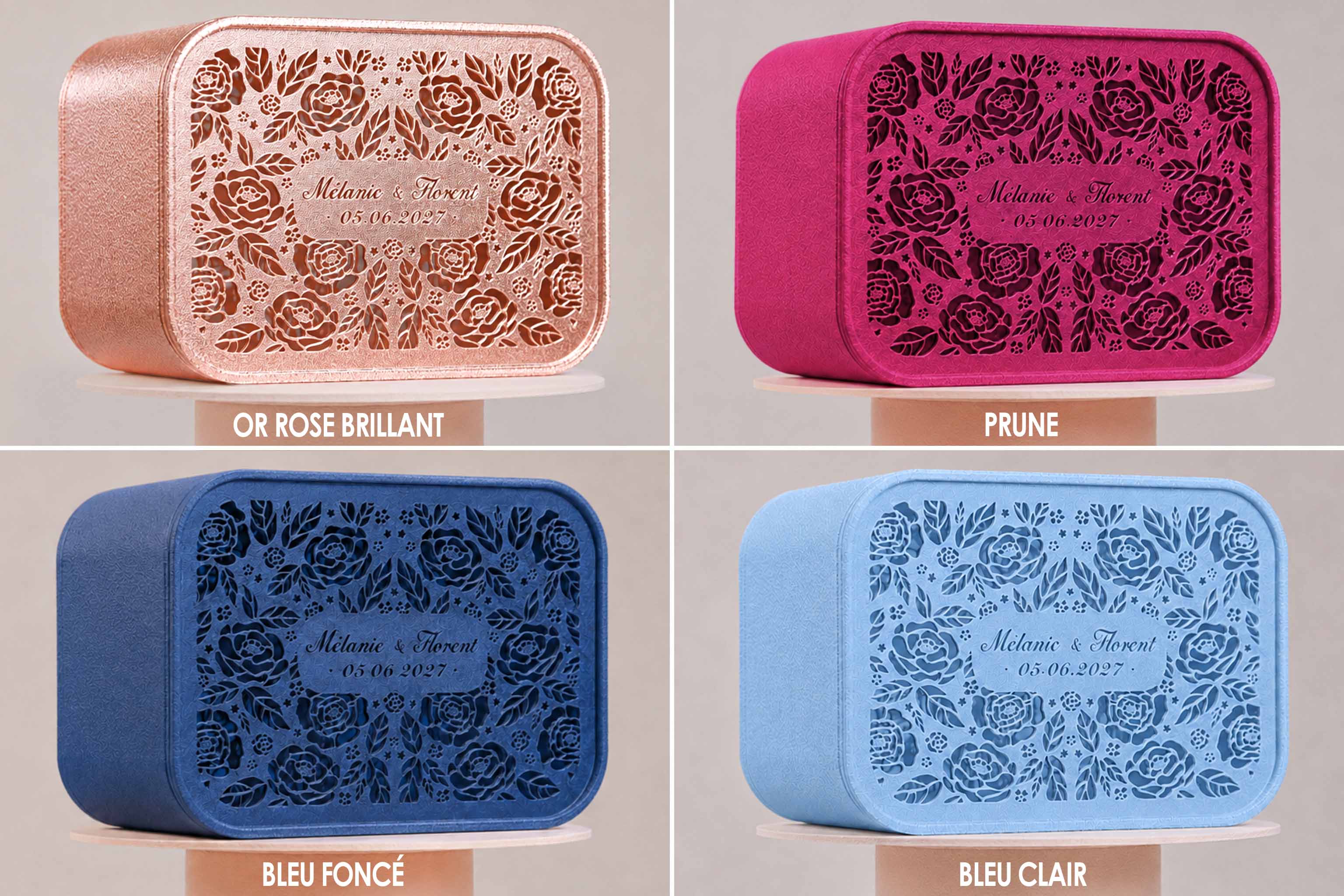 Urne rectangulaire personnalisée - Roses (lumière en option)