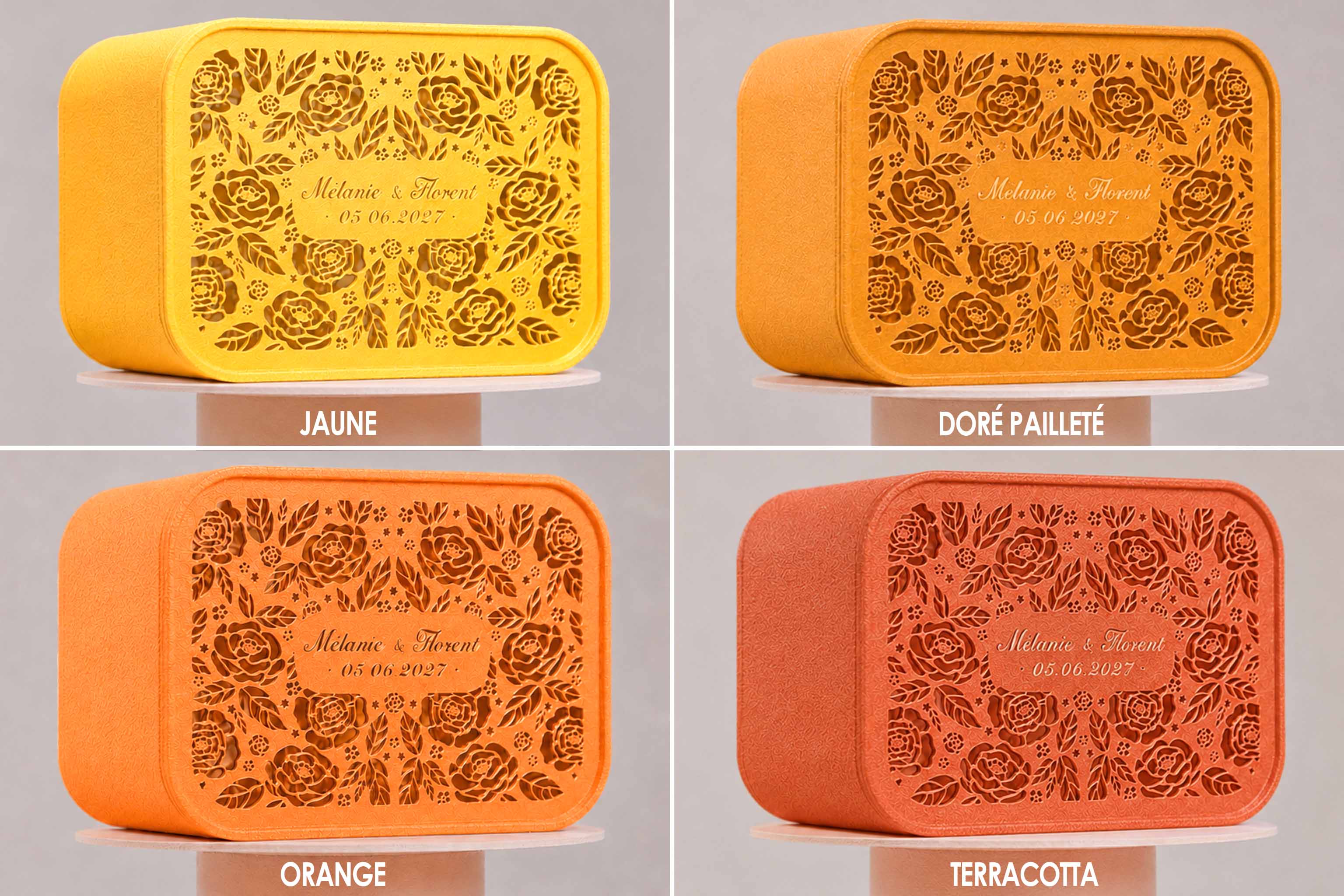 Urne rectangulaire personnalisée - Roses (lumière en option)
