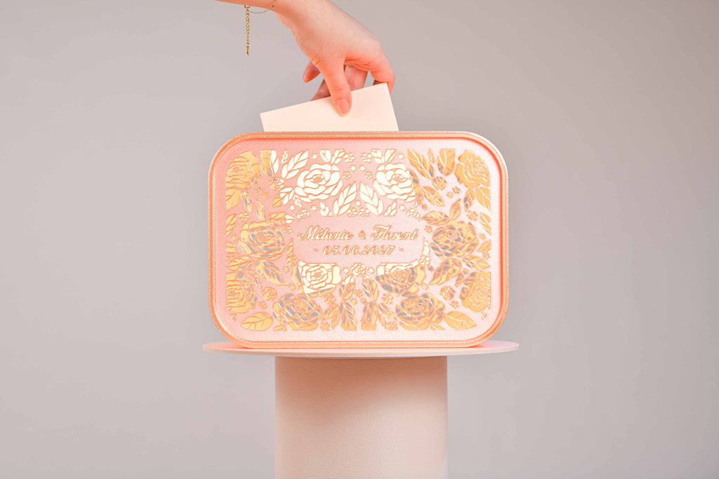 Urne rectangulaire personnalisée - Roses (avec lumière)