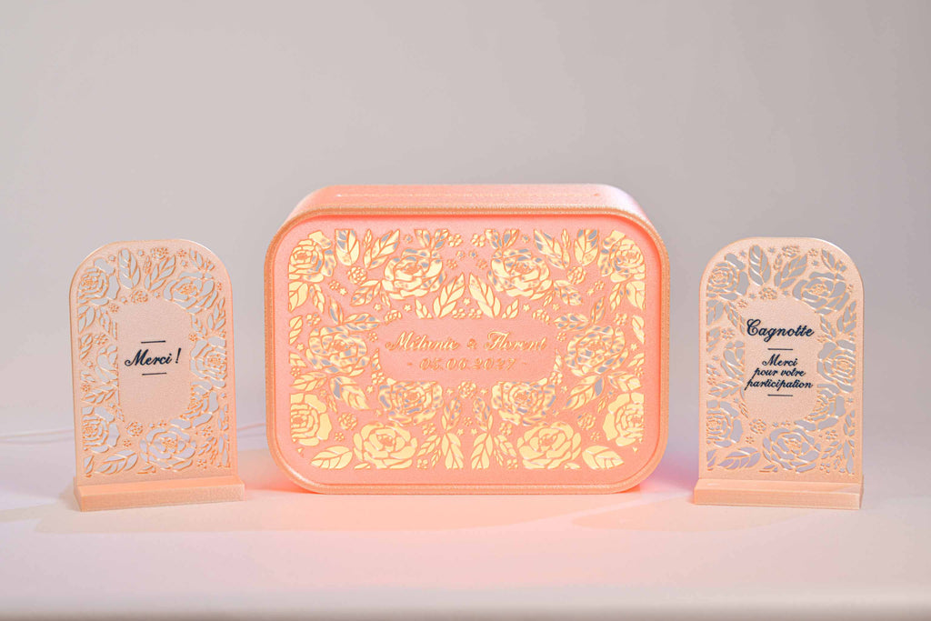 Urne rectangulaire personnalisée - Roses (avec lumière)