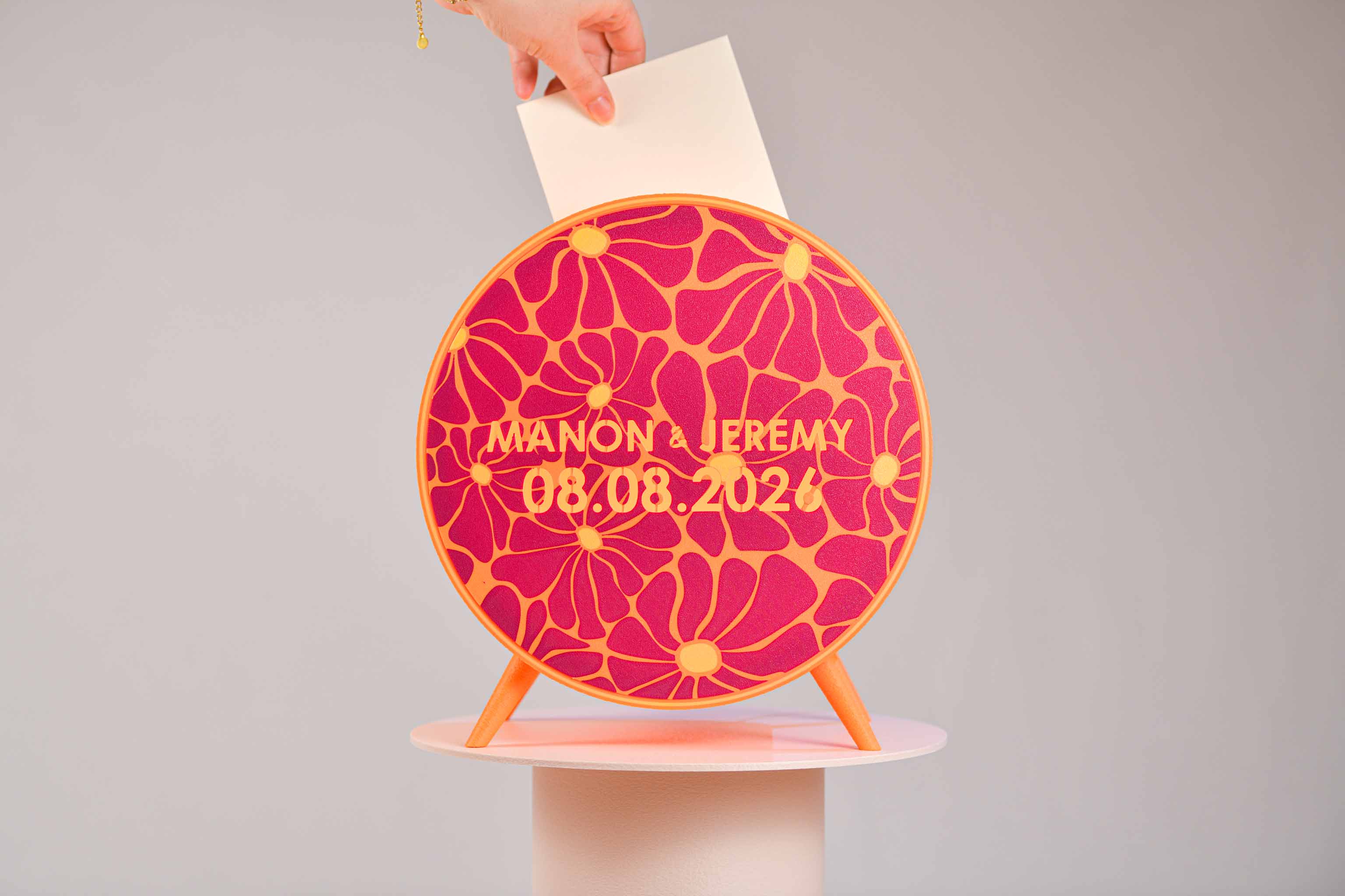 Urne ronde personnalisée - Fleurs (sur pieds) (avec lumière)