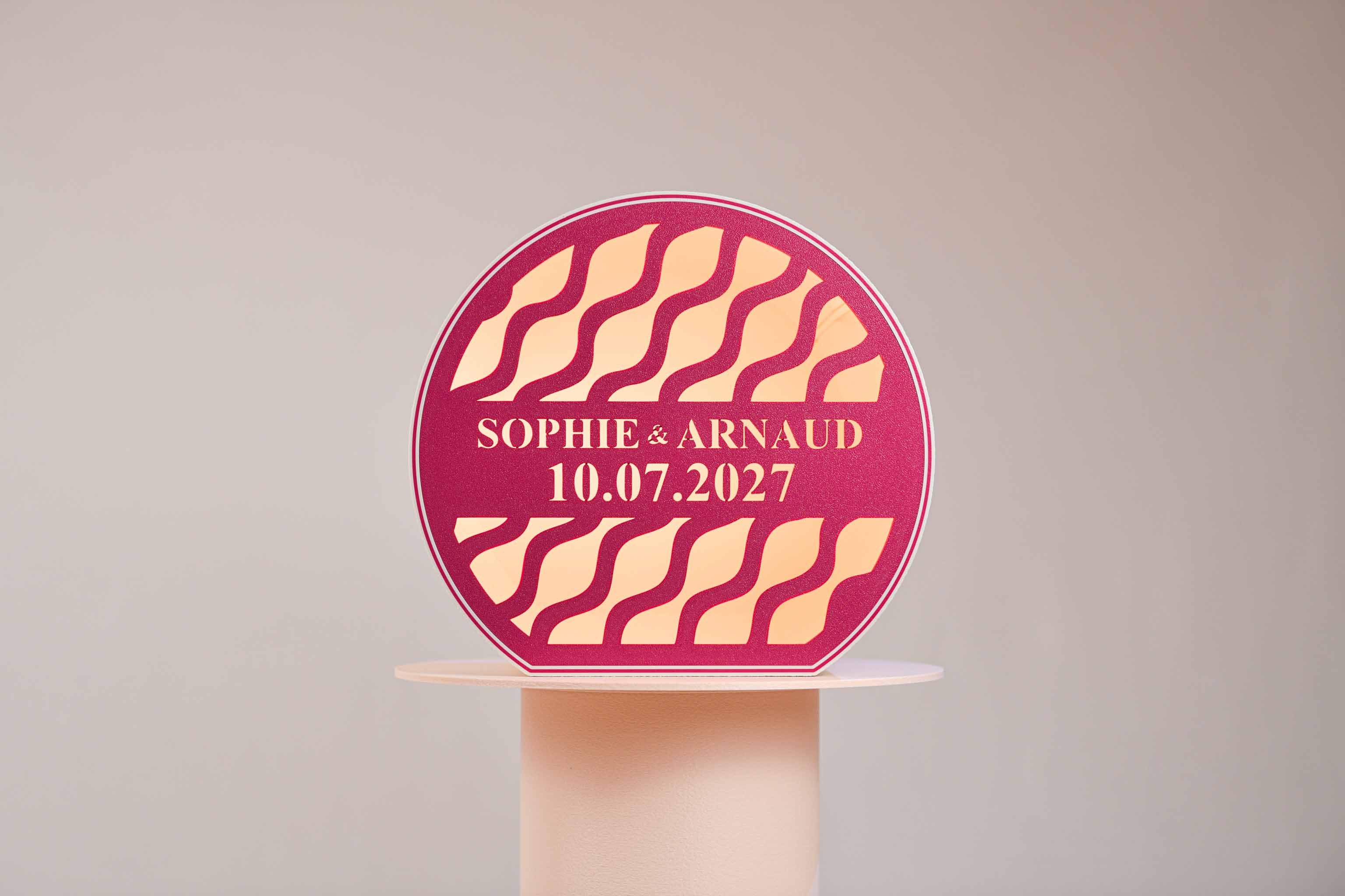 Urne arrondie personnalisée - Vaguelettes (avec lumière)