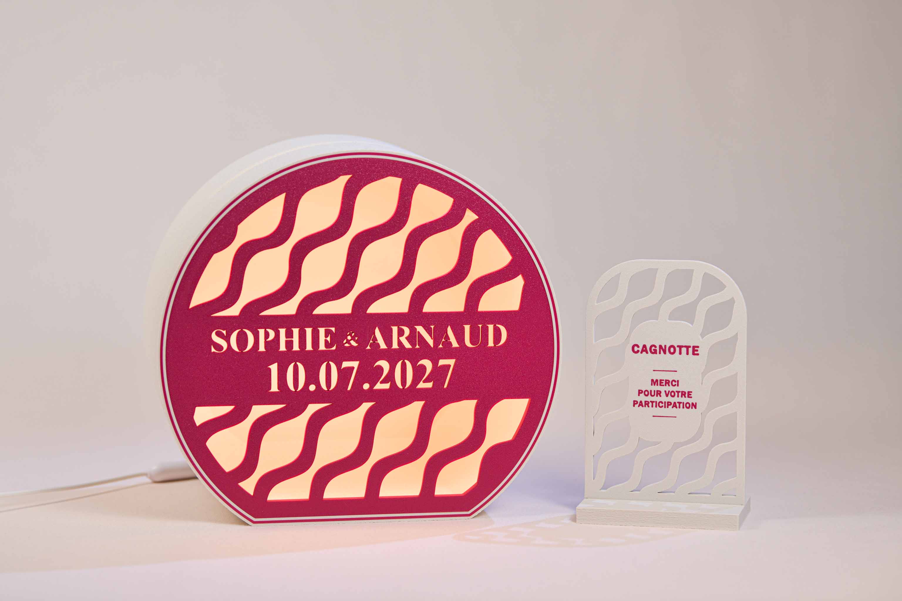 Urne arrondie personnalisée - Vaguelettes (avec lumière)