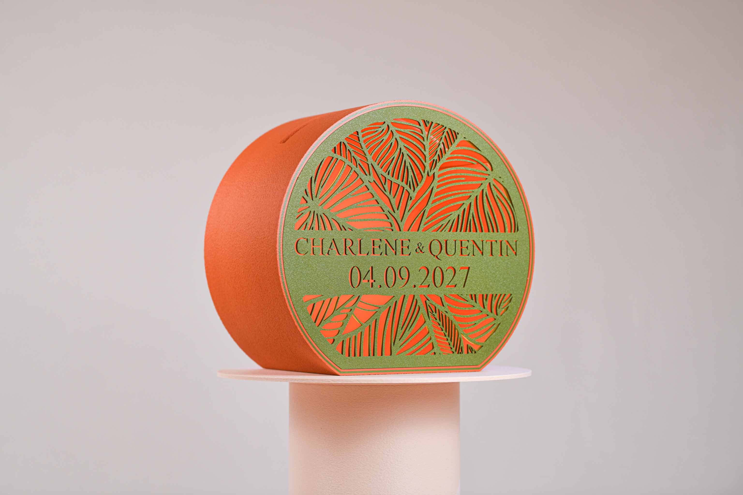 Urne arrondie personnalisée - Feuillage (avec lumière)