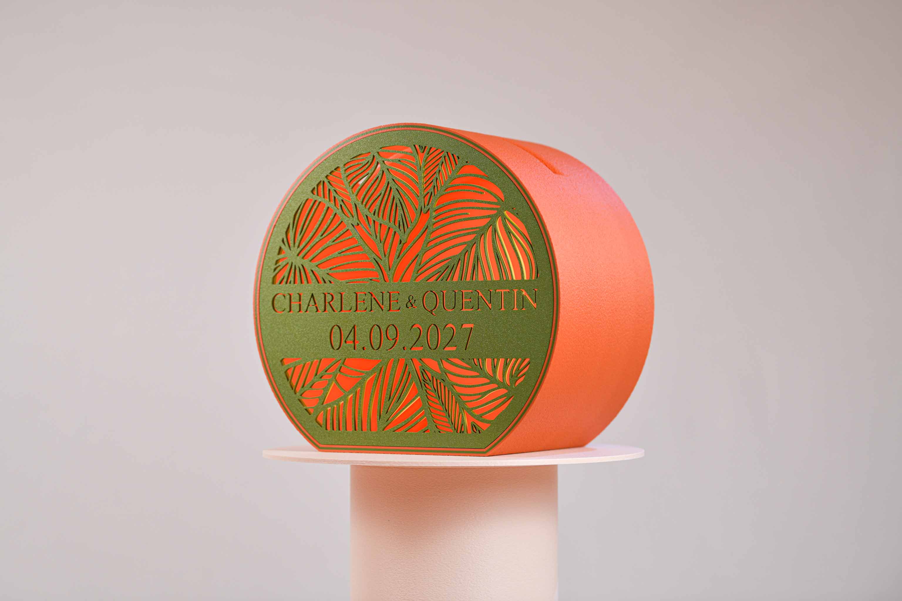 Urne arrondie personnalisée - Feuillage (avec lumière)