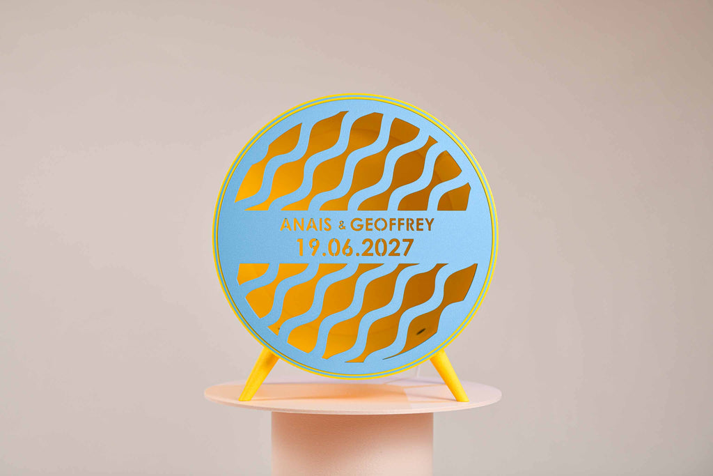 Urne ronde personnalisée - Vaguelettes (sur pieds) (avec lumière)