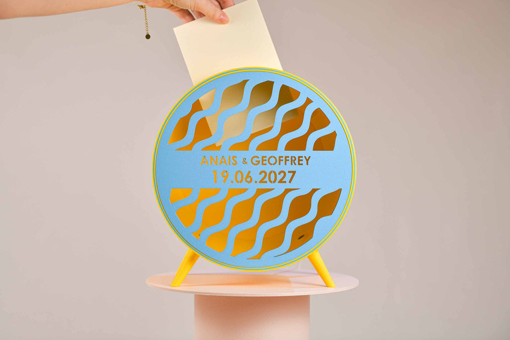 Urne ronde personnalisée - Vaguelettes (sur pieds) (lumière en option)