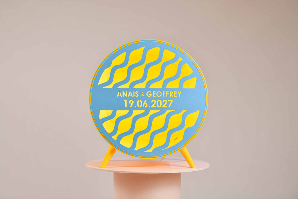 Urne ronde personnalisée - Vaguelettes (sur pieds) (avec lumière)