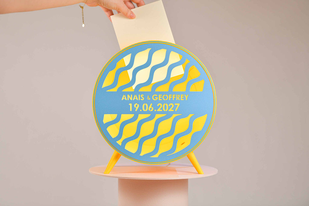 Urne ronde personnalisée - Vaguelettes (sur pieds) (avec lumière)