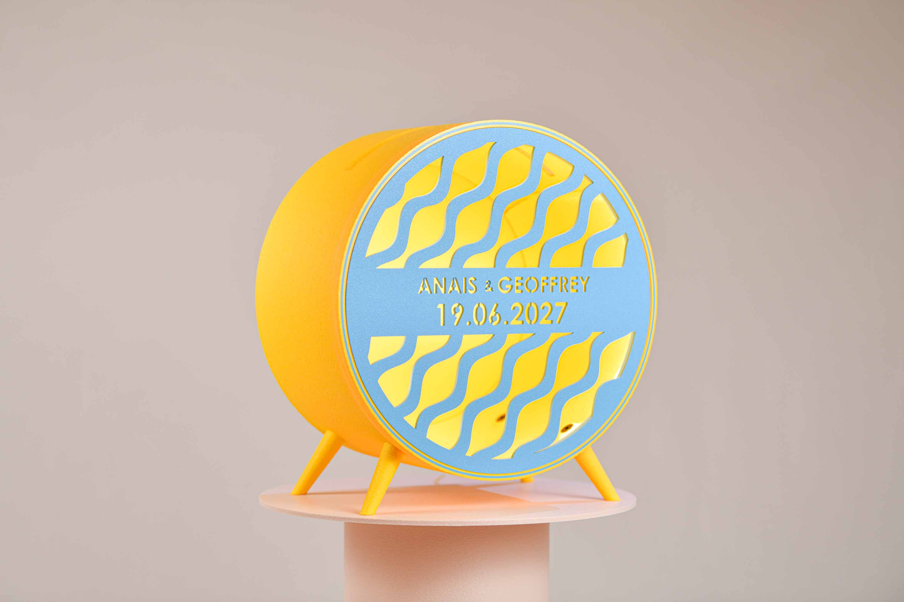 Urne ronde personnalisée - Vaguelettes (sur pieds) (avec lumière)