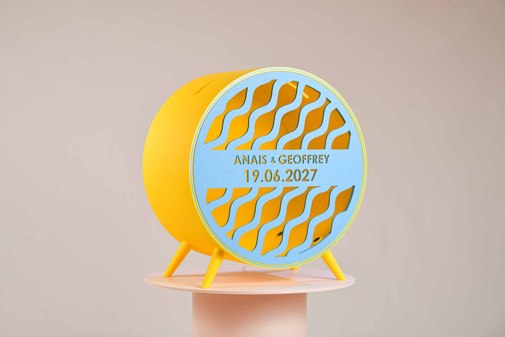 Urne ronde personnalisée - Vaguelettes (sur pieds) (avec lumière)