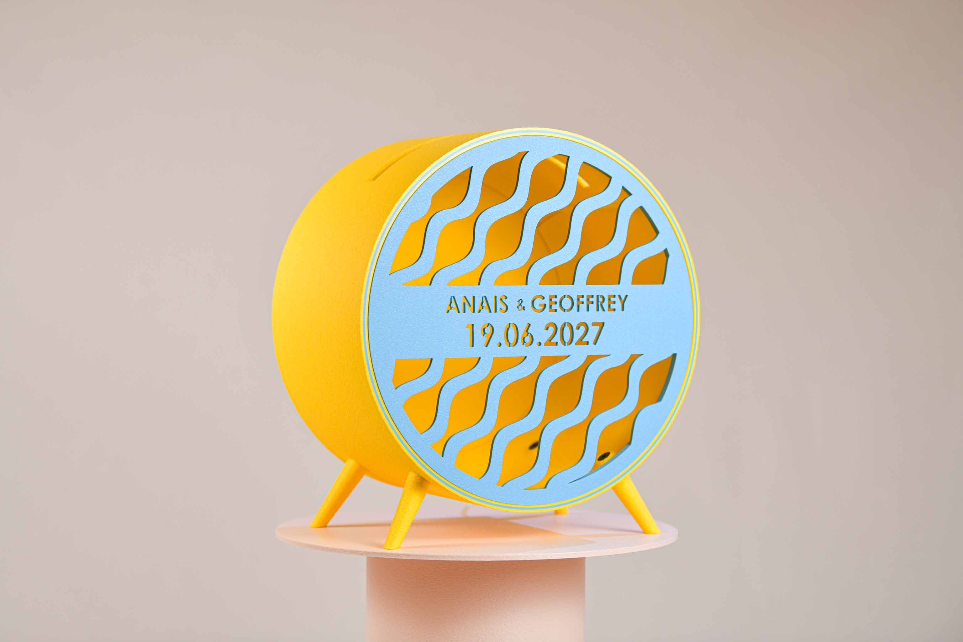 Urne ronde personnalisée - Vaguelettes (sur pieds) (avec lumière)