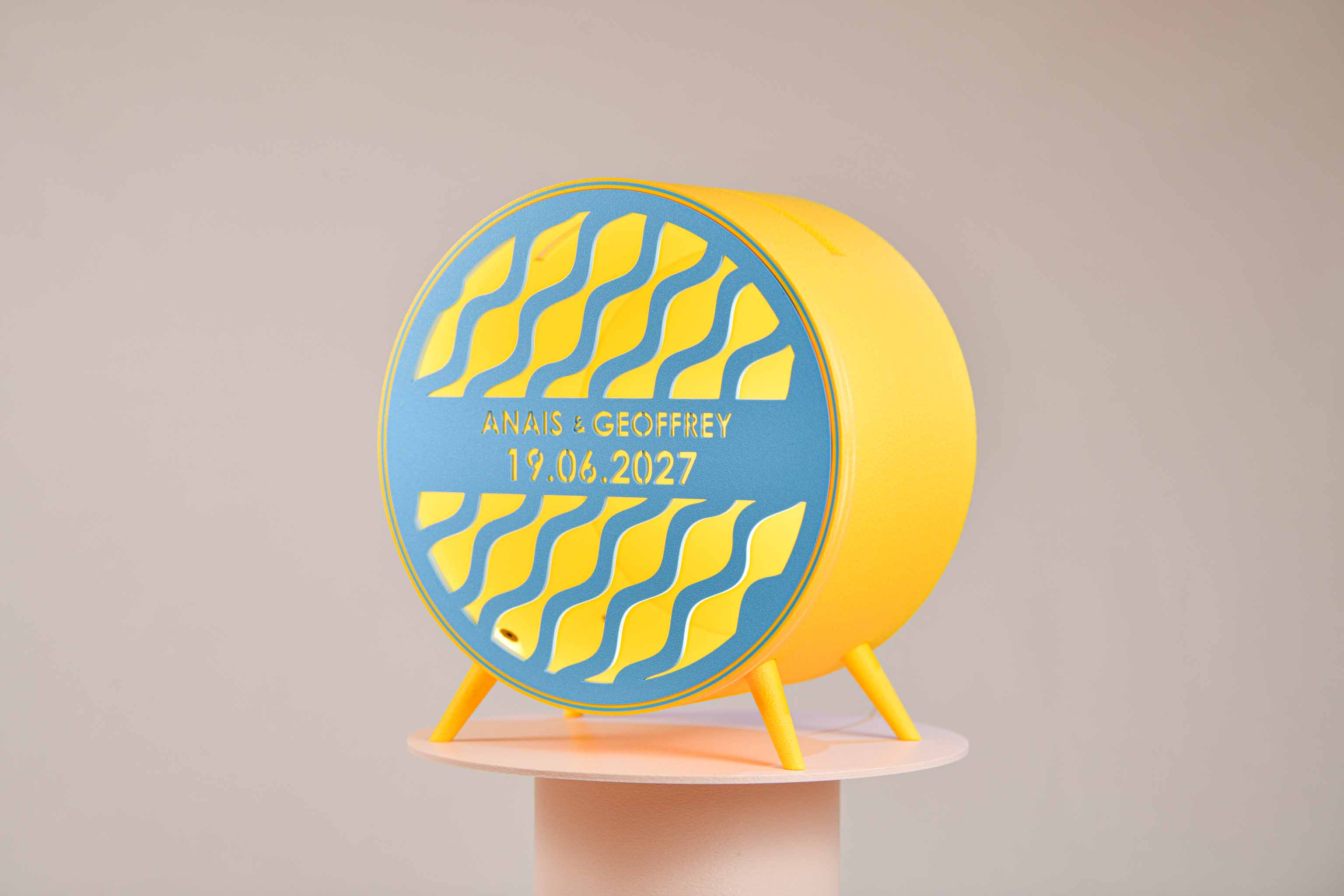 Urne ronde personnalisée - Vaguelettes (sur pieds) (avec lumière)