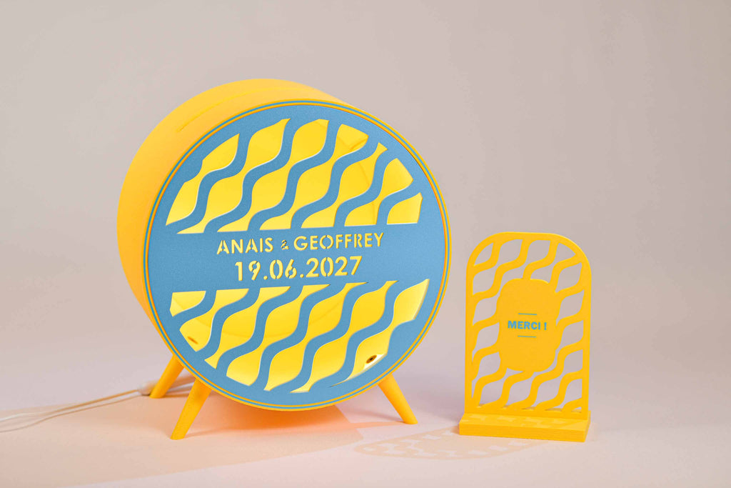 Urne ronde personnalisée - Vaguelettes (sur pieds) (avec lumière)