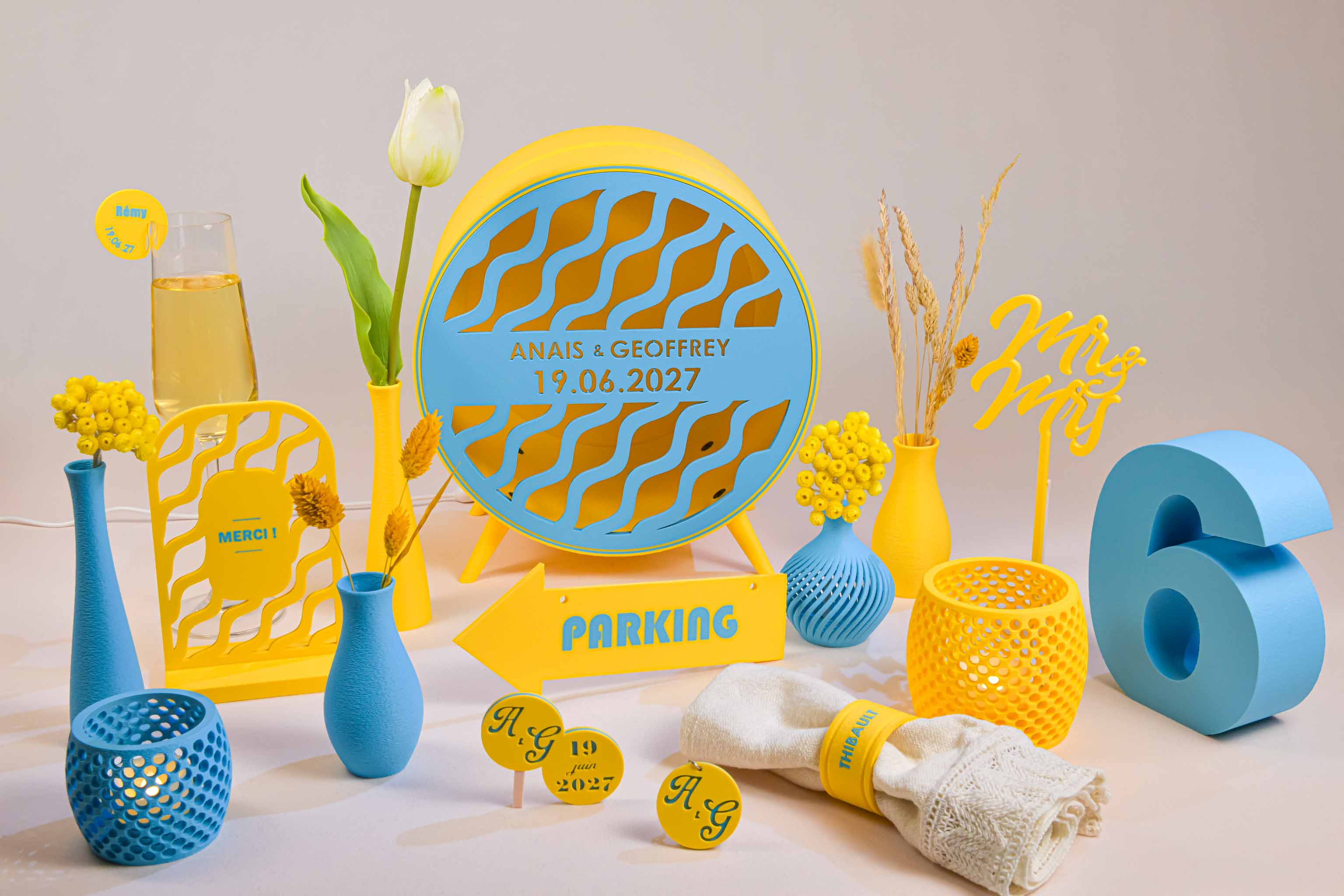 Urne ronde personnalisée - Vaguelettes (sur pieds) (lumière en option)