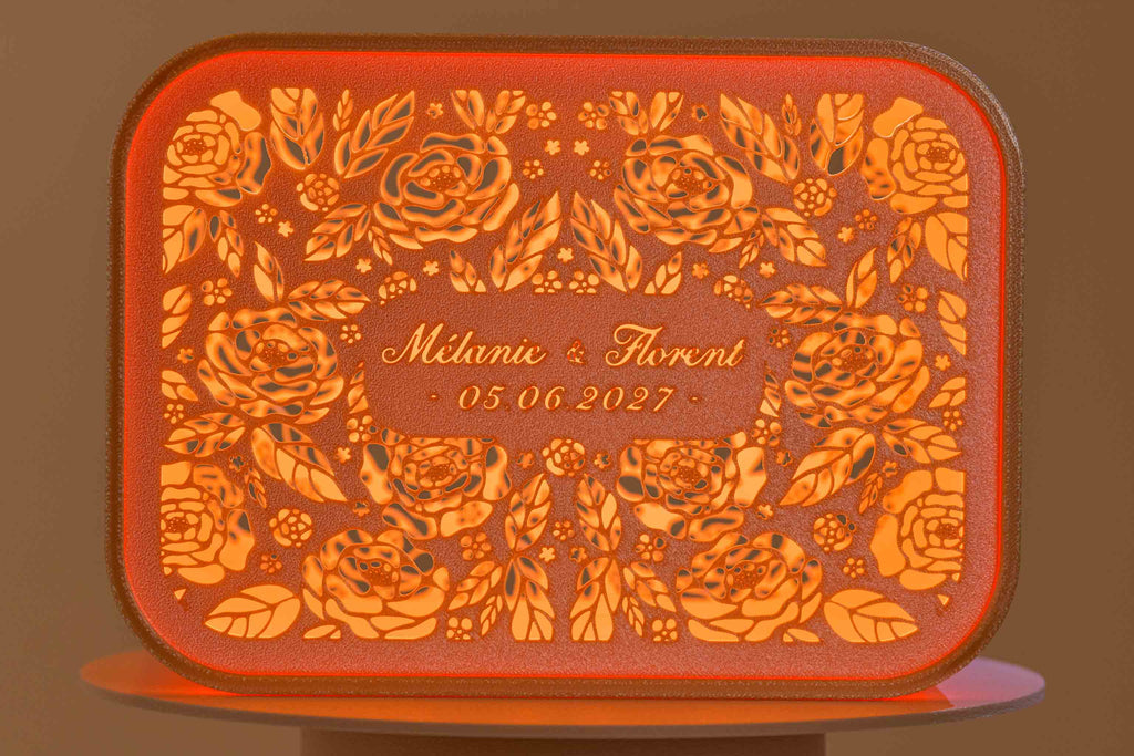 Urne rectangulaire personnalisée - Roses (lumière en option)