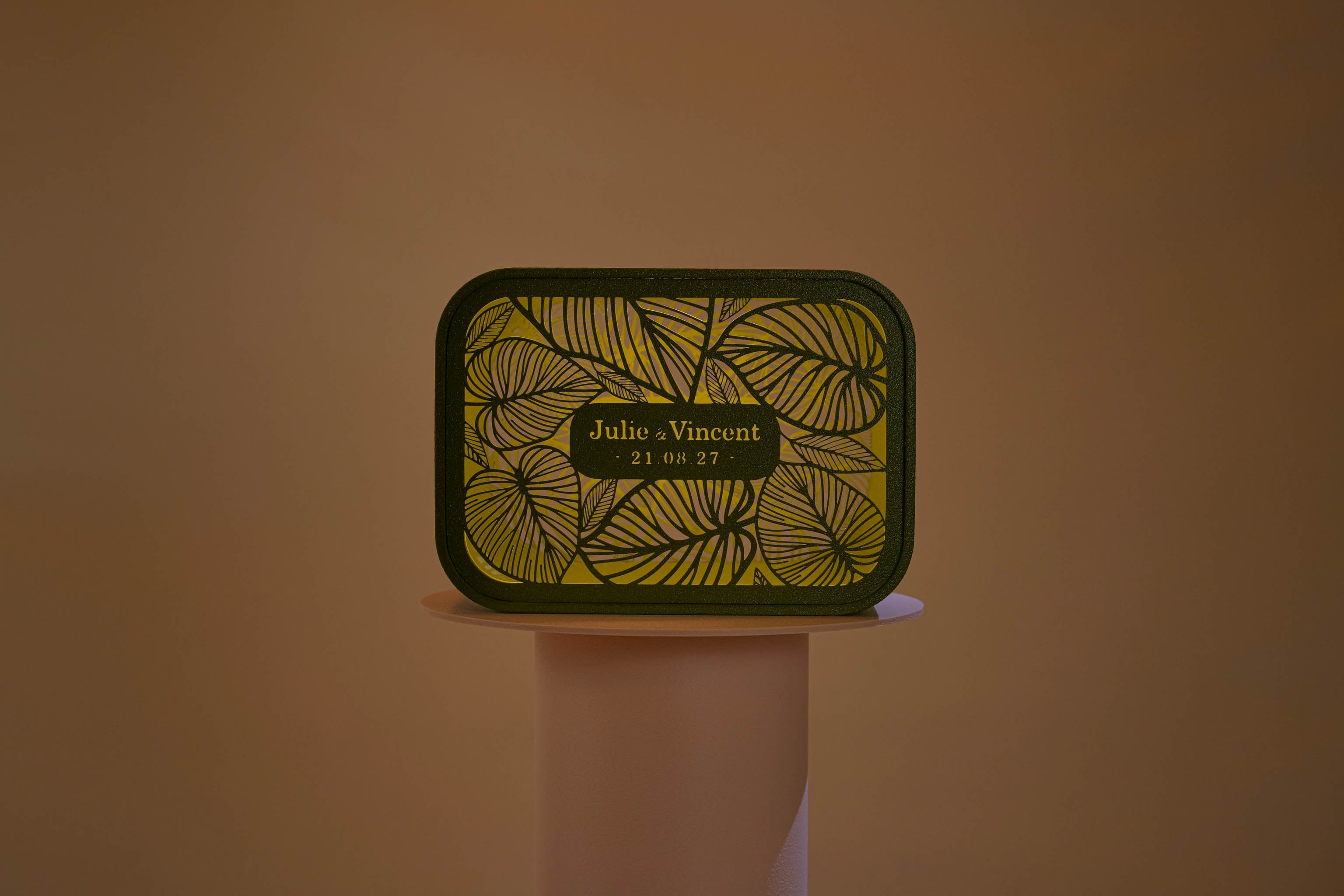 Urne rectangulaire personnalisée - Feuillage (avec lumière)