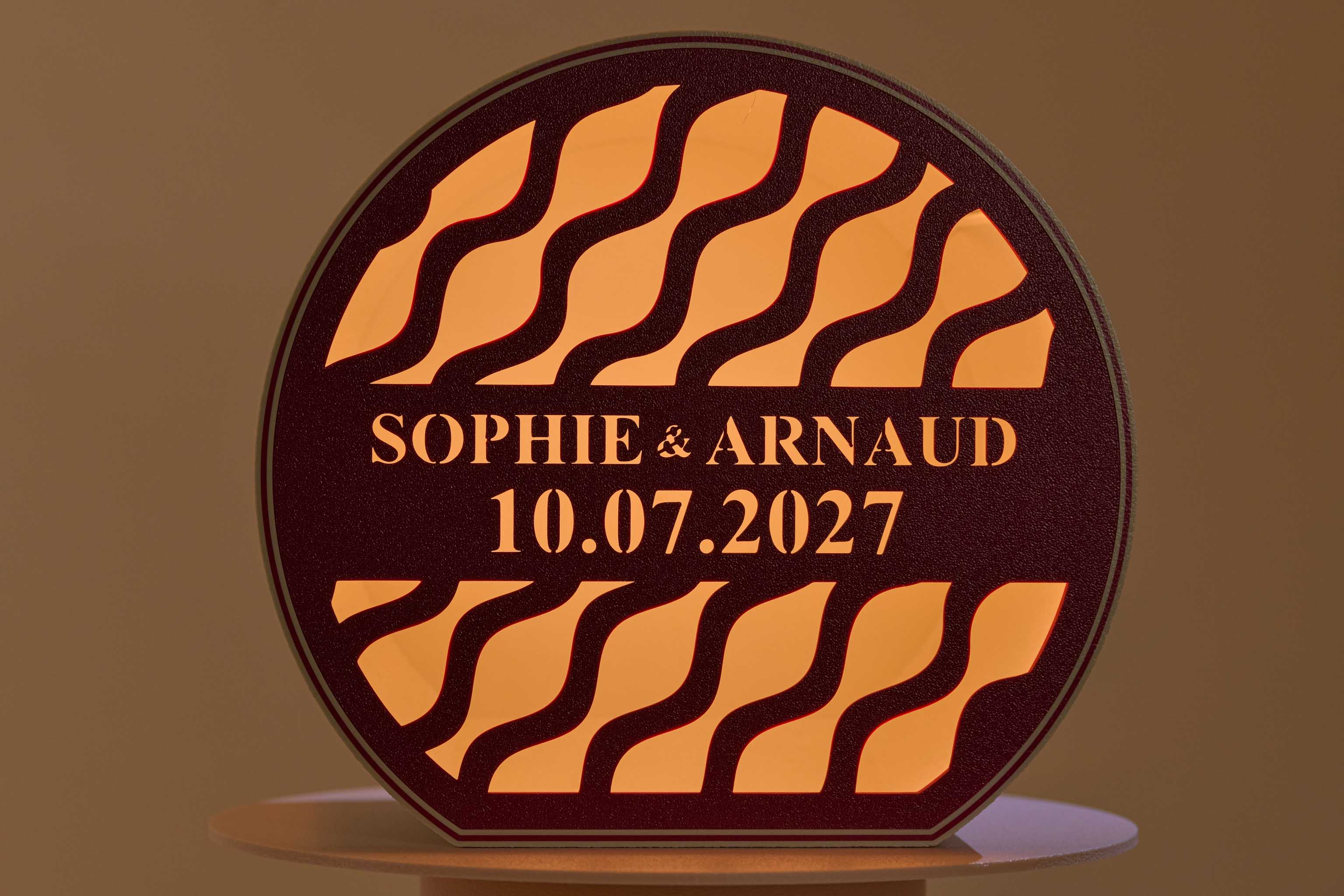 Urne arrondie personnalisée - Vaguelettes (lumière en option)