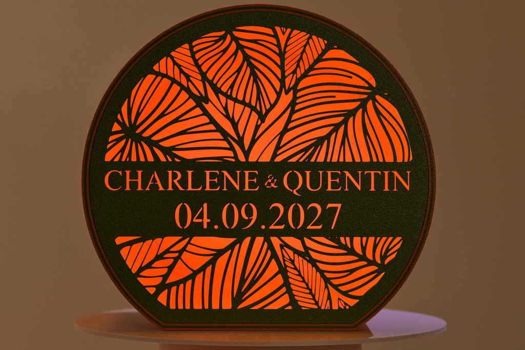 Urne arrondie personnalisée - Feuillage (avec lumière)