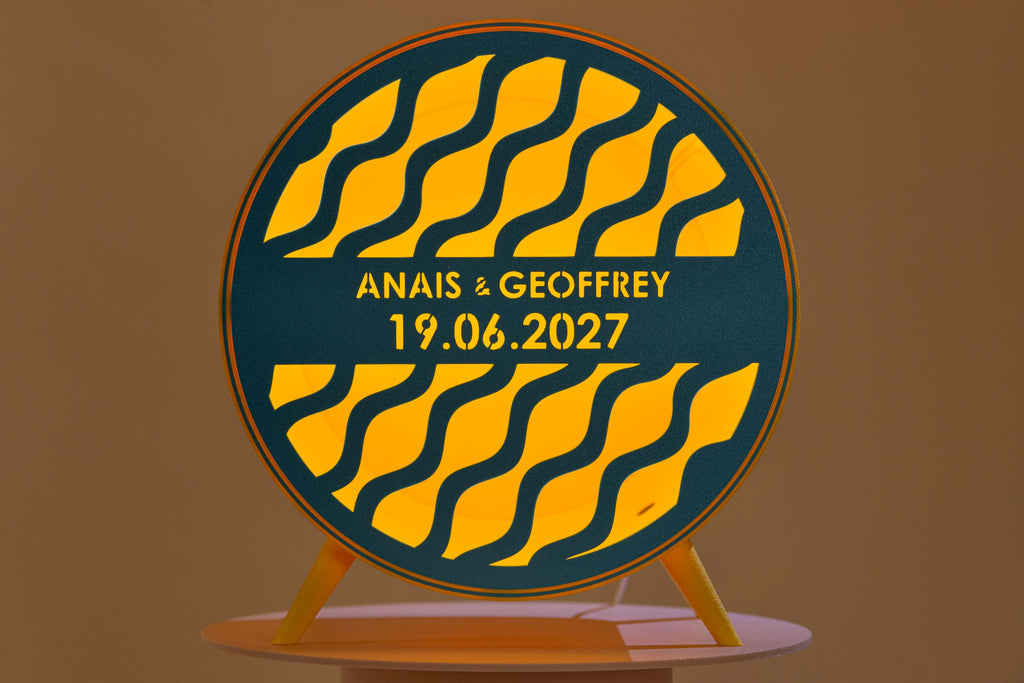 Urne ronde personnalisée - Vaguelettes (sur pieds) (avec lumière)