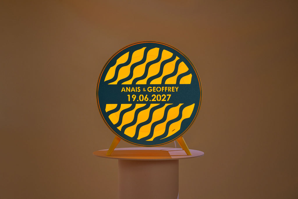 Urne ronde personnalisée - Vaguelettes (sur pieds) (avec lumière)