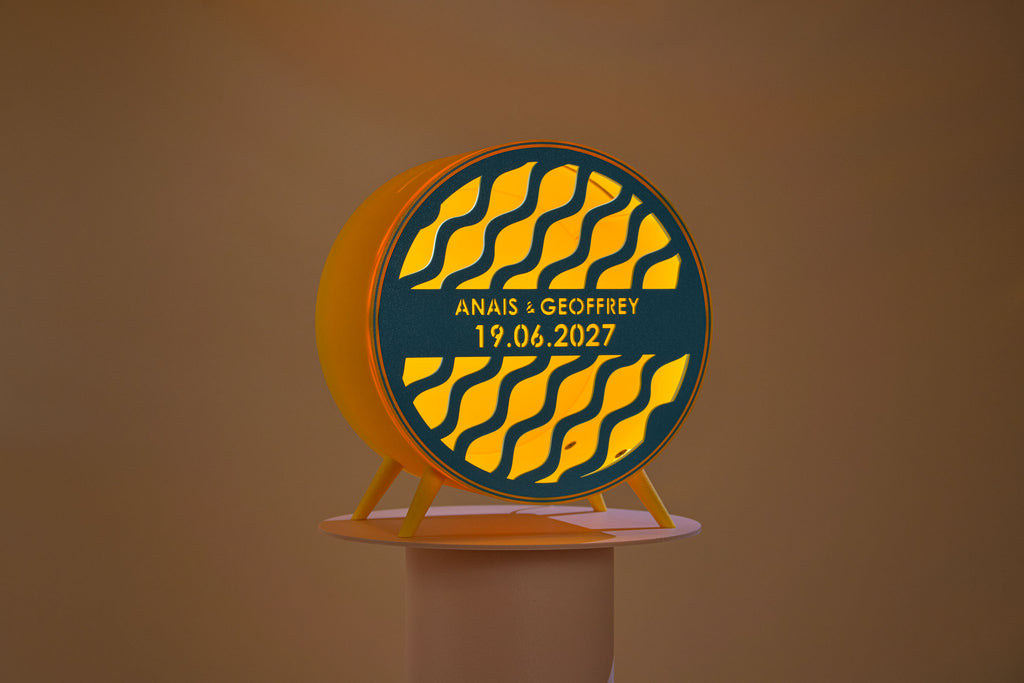 Urne ronde personnalisée - Vaguelettes (sur pieds) (avec lumière)