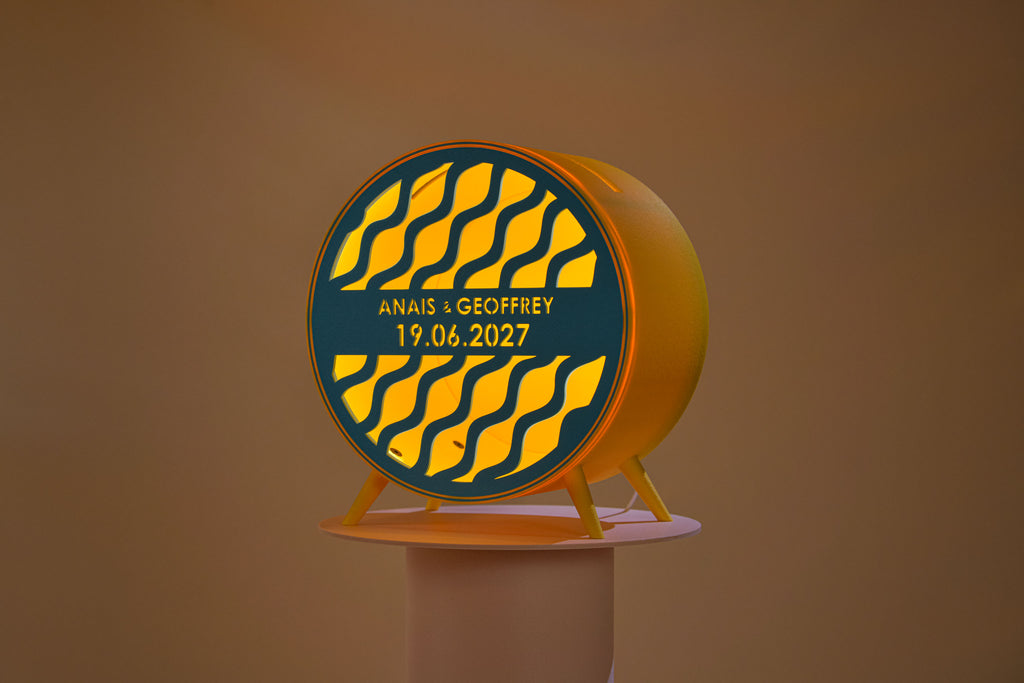 Urne ronde personnalisée - Vaguelettes (sur pieds) (avec lumière)