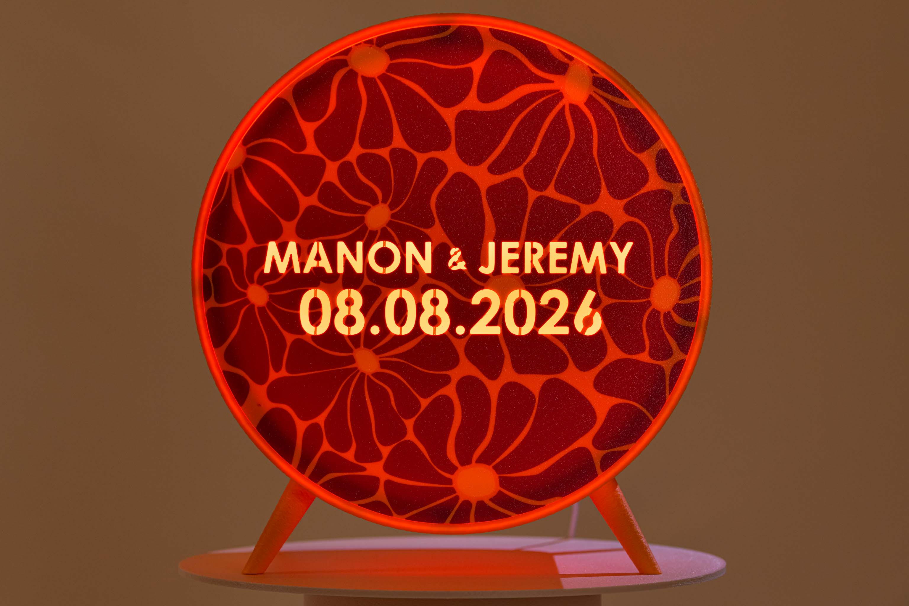 Urne ronde personnalisée - Fleurs (sur pieds) (avec lumière)