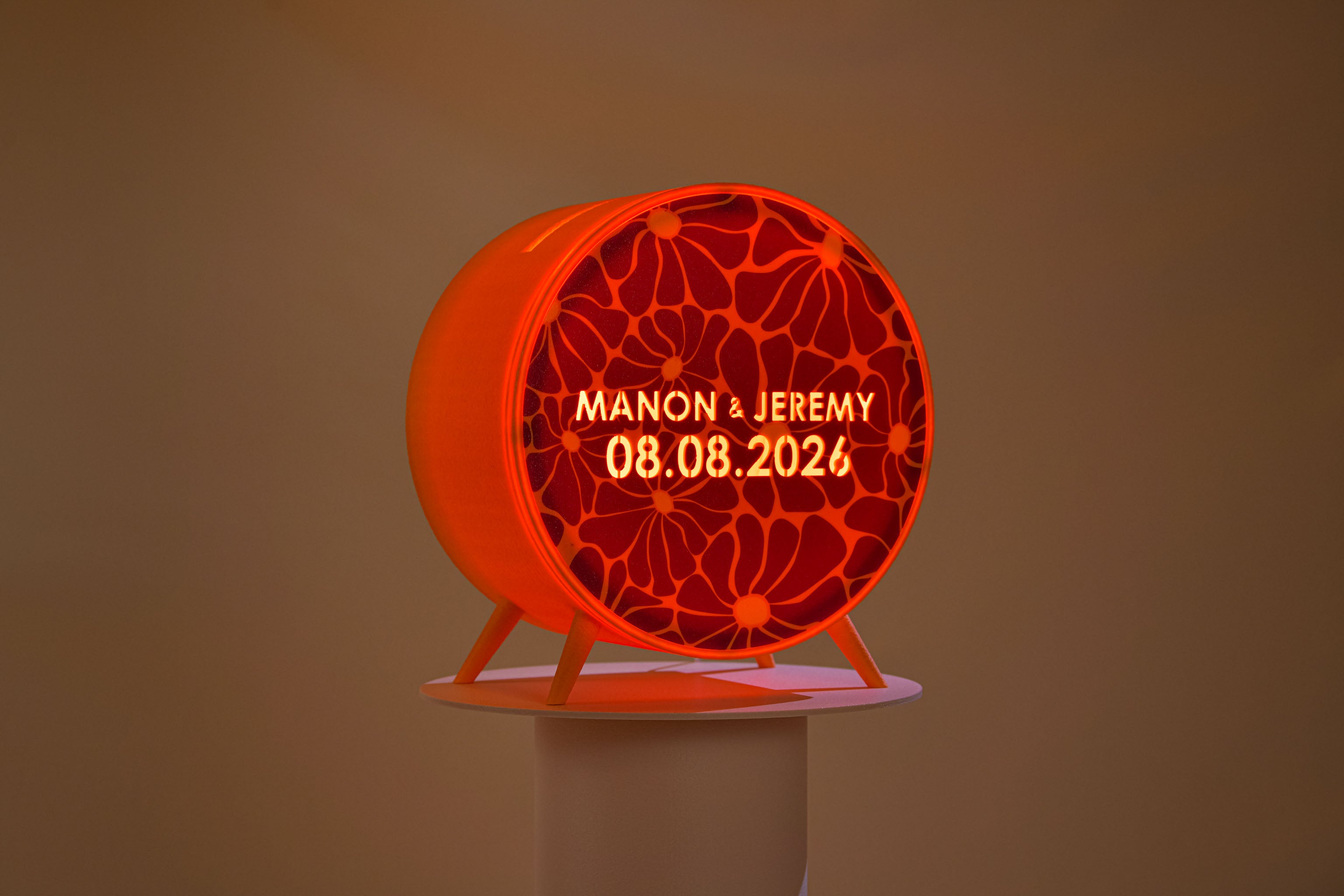 Urne ronde personnalisée - Fleurs (sur pieds) (avec lumière)