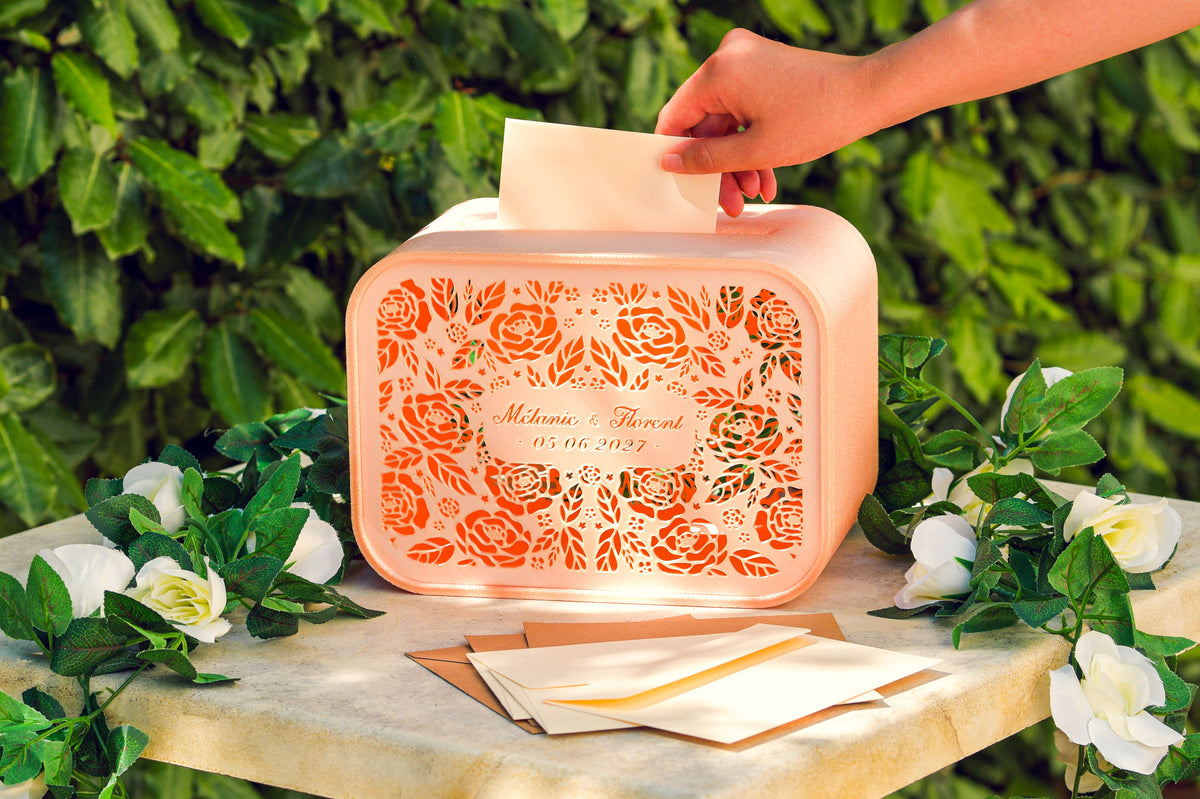 Urne rectangulaire personnalisée - Roses