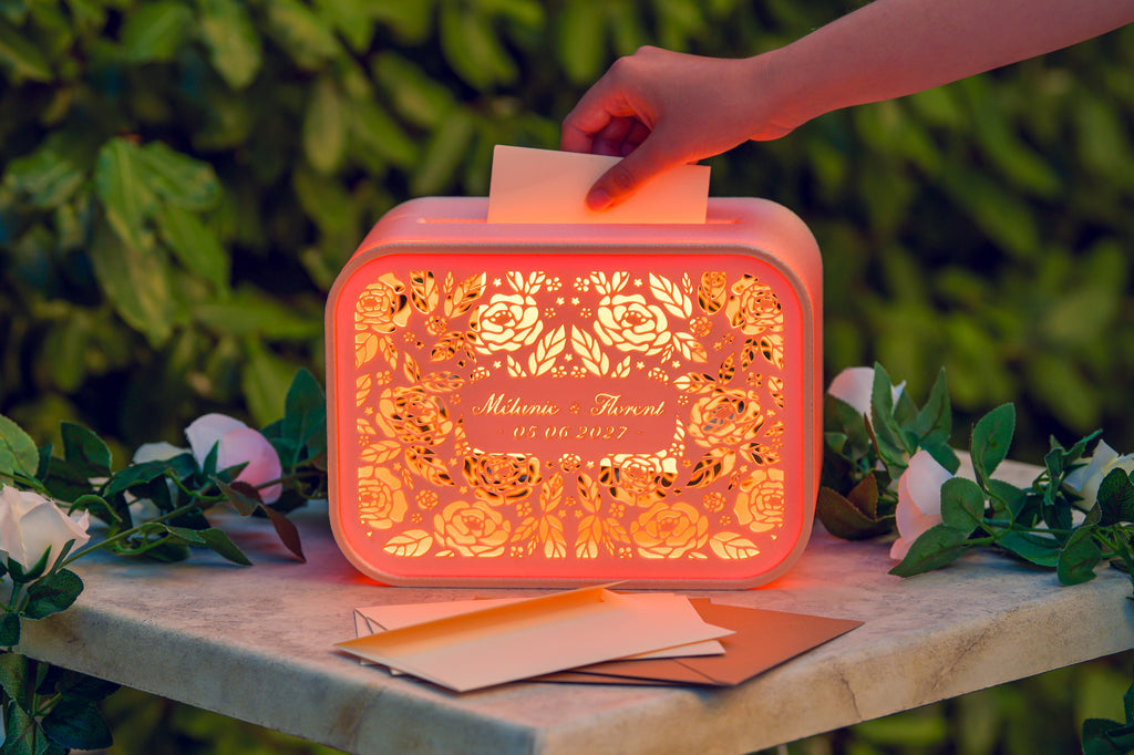 Urne rectangulaire personnalisée - Roses (avec lumière)